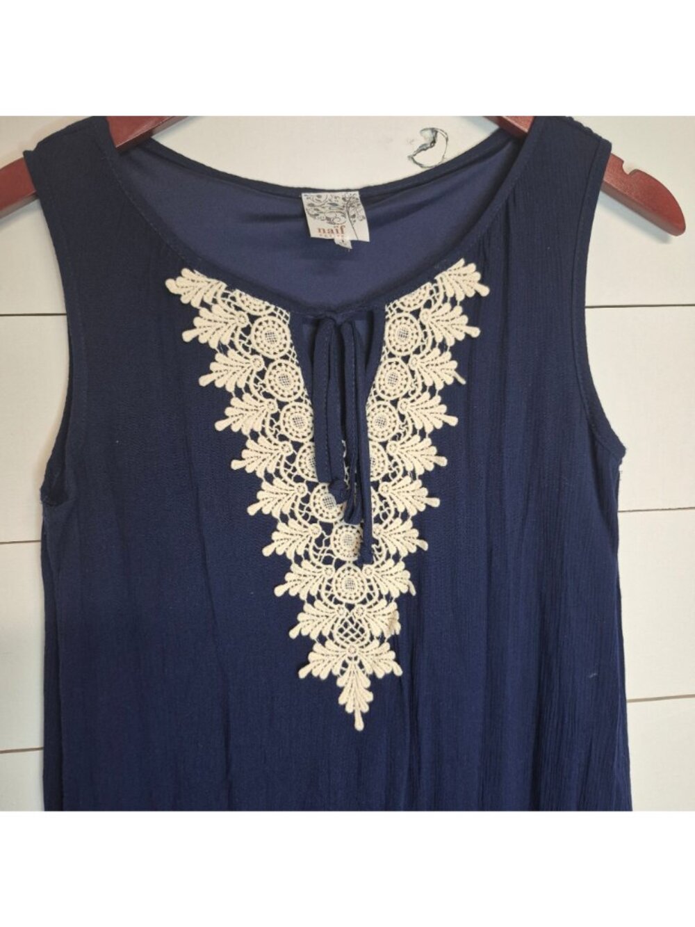 Naif Women's Sleeveless Navy Dress With Crochet Lace Detail - Picture 2 of 5
